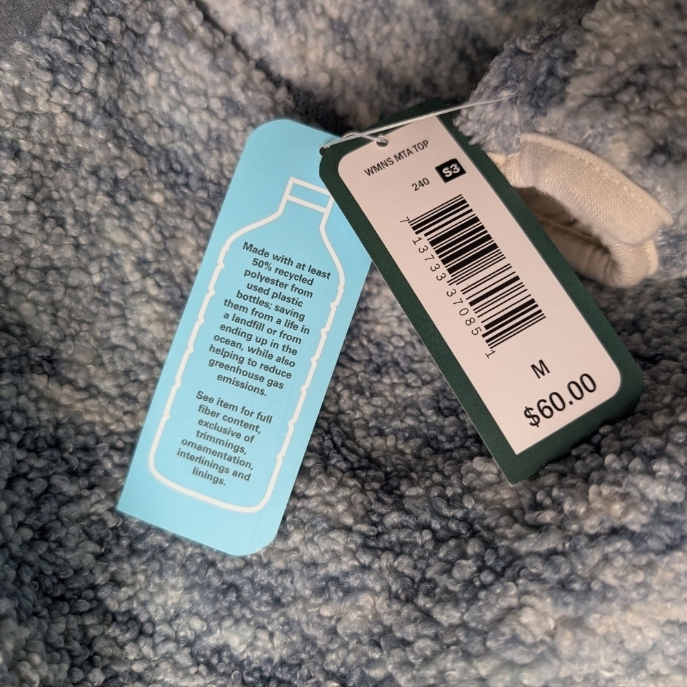 New Cozy Blue White Fleece Jacket Full Front Zipper Fast Dry Recycled Polyester - Picture 9 of 10